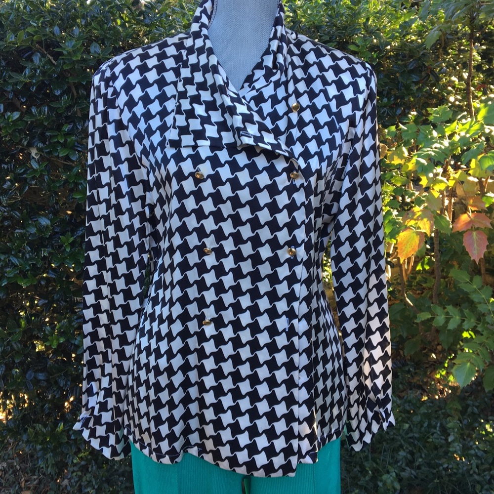 Silk Blouse - Bill Blass - Black & White Satin